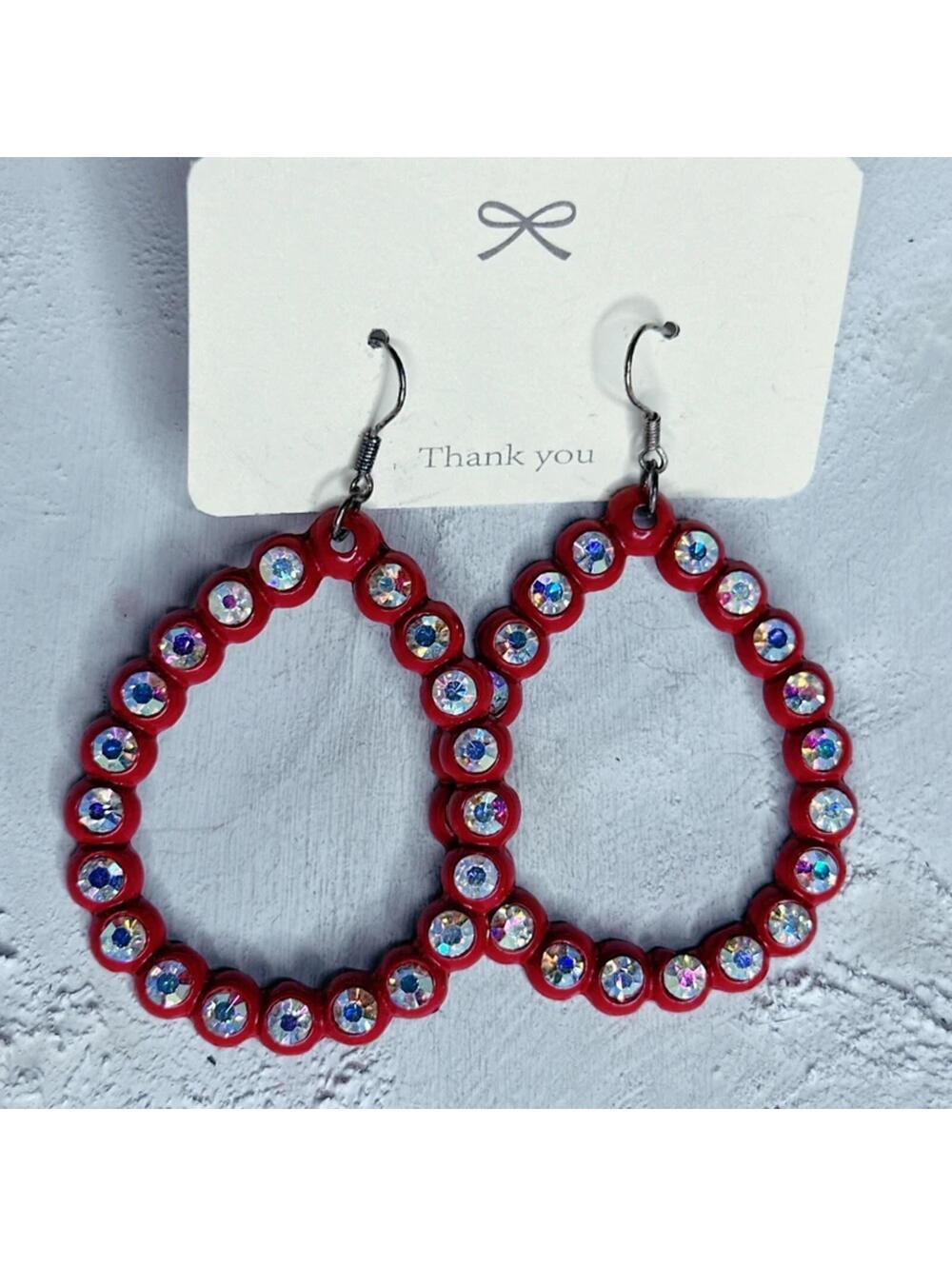 7624u. Aurora Borealis Red Enamel Earrings
